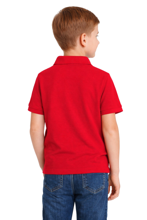 Koszulka polo dziecięca dla chłopca i dziewczynki w wieku 3-14 lat czerwona widok z tyłu.png