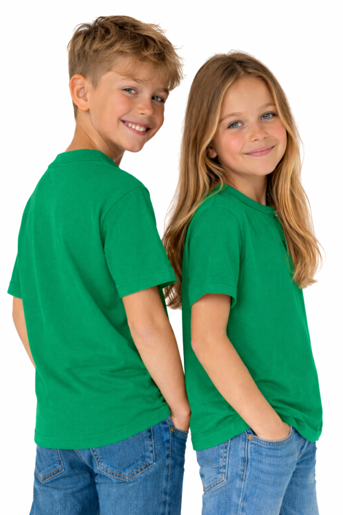 T-shirt dziecięcy dla chłopca i dziewczynki kolor zielony widok z boku.png