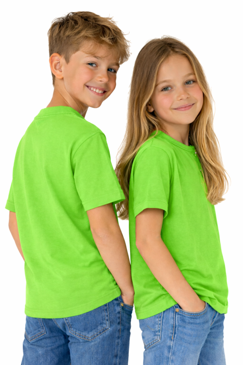 T-shirt dziecięcy dla chłopca i dziewczynki kolor limonka widok z boku.png