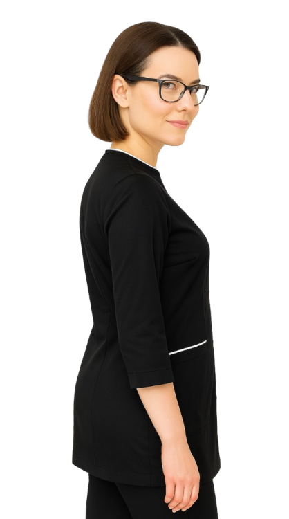 Czarny żakiet kosmetyczny medyczny damski z rękawem 3/4