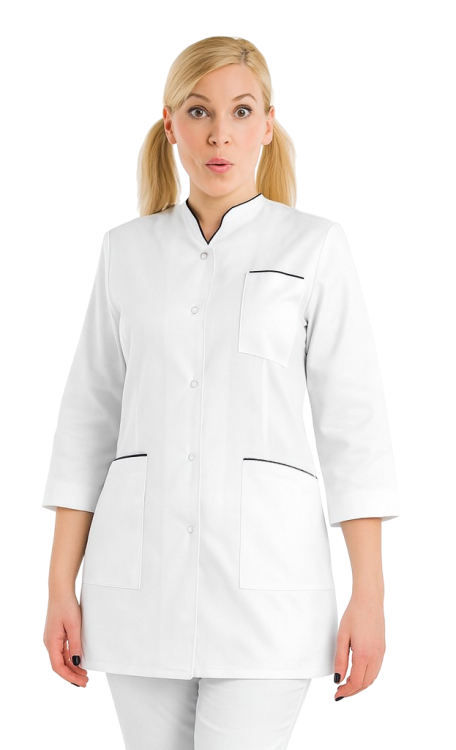 Żakiet medyczny damski biały z granatową lamówką