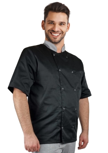 Šefpavāra krekls ar garām piedurknēm un pogām, pepita rakstā.