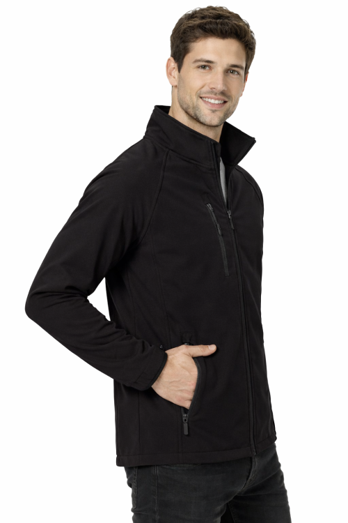 Kurtka męska softshell z kieszeniami zapinana na zamek kolor czarny widok z boku.png