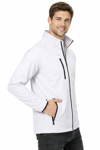 Kurtka męska softshell z kieszeniami zapinana na zamek kolor biały widok z boku.png