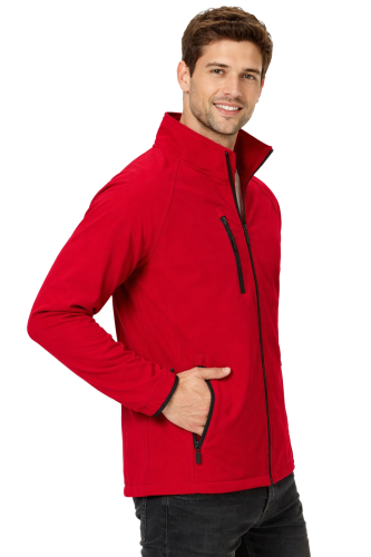 Kurtka męska softshell z kieszeniami zapinana na zamek kolor czerwony widok z boku.png