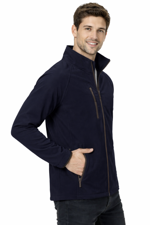 Kurtka męska softshell z kieszeniami zapinana na zamek kolor granatowy widok z boku.png