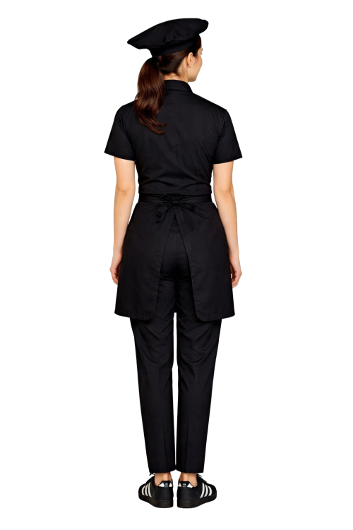 Kompletny uniform kucharski, damski zestaw kucharski w kolorze czarnym ,krótki rękaw