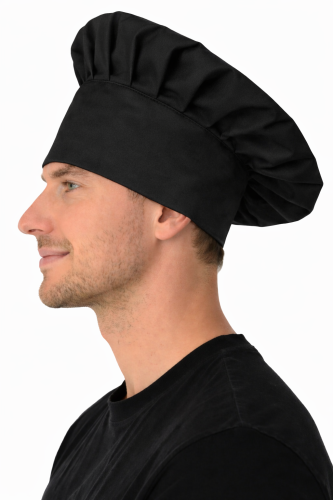 Czapka kucharza szefa kuchni czarna widok z boku.png