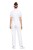 kucharski uniform zapinany na zatrzaski w kolorze białym  z różowa lamówką i krótkim rekawem.png