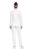 kucharski uniform zapinany na zatrzaski w kolorze białym z granatową lamówką i długim rękawem.png