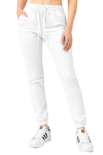 Białe elastyczne spodnie joggery medyczne FLEX