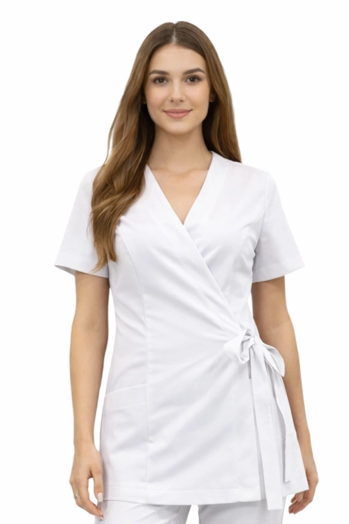 Żakiet kopertowy w białym kolorze z krótkim rękawem.png