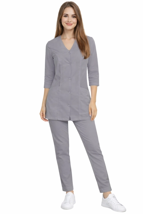 Damski komplet medyczny CASUAL PREMIUM w kolorze szarym  rękaw 3/4