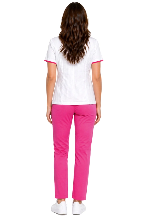 Bluza i cygaretki w komplecie MEDICAL BEAUTY żakiet z różową lamówką i różowe spodnie cygaretki lamówką