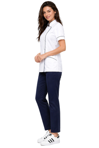 Medyczny komplet bluza biała z granatową lamówką  i  granatowe spodnie cygaretki MEDICAL BEAUTY