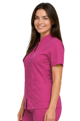 Damski żakiet kosmetyczny różowy na suwak