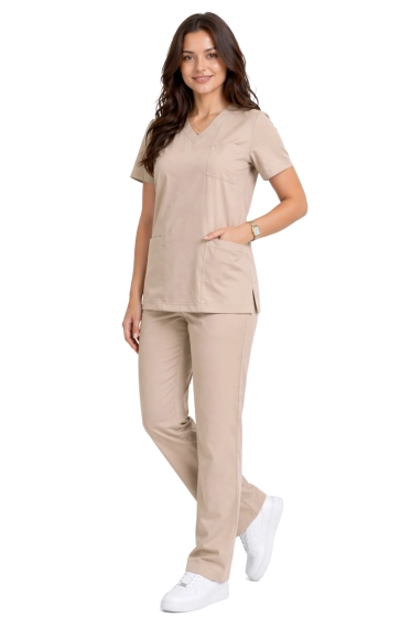 Klasiskā stila beža sieviešu medicīnas komplekts - scrubs CASUAL PREMIUM