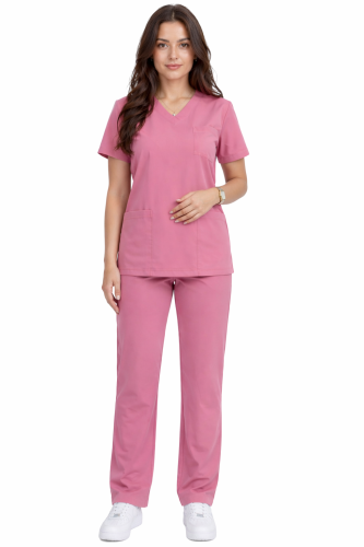 Damski komplet medyczny Casual  PREMIUM w kolorze brudny róż ,spodnie proste klasyczne